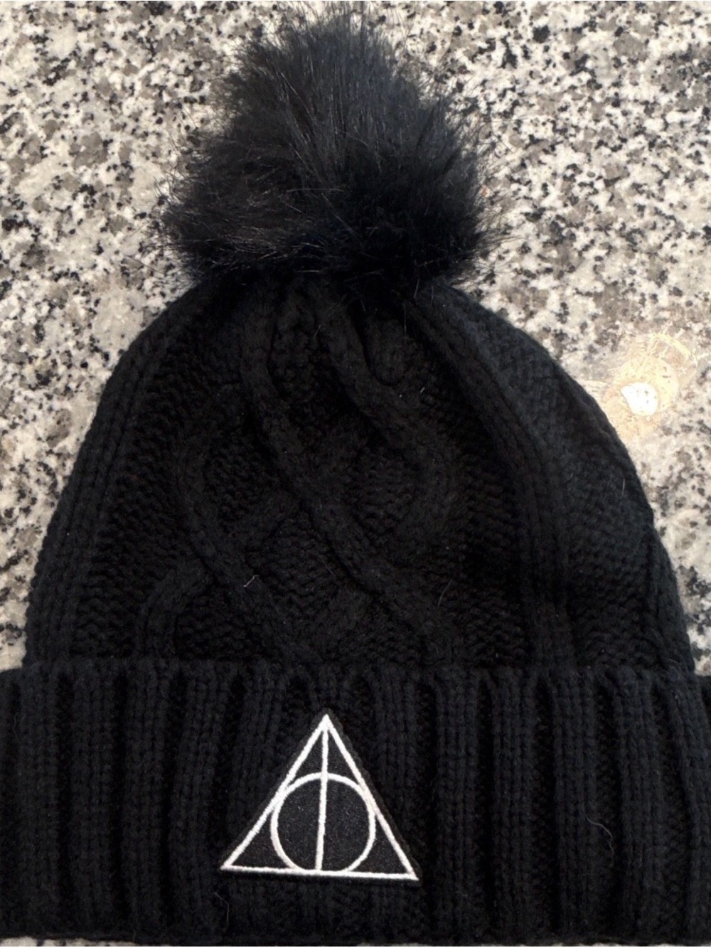 Warner Bros. HARRY POTTER Black Knit Pom Beanie with White Embroidered Logo